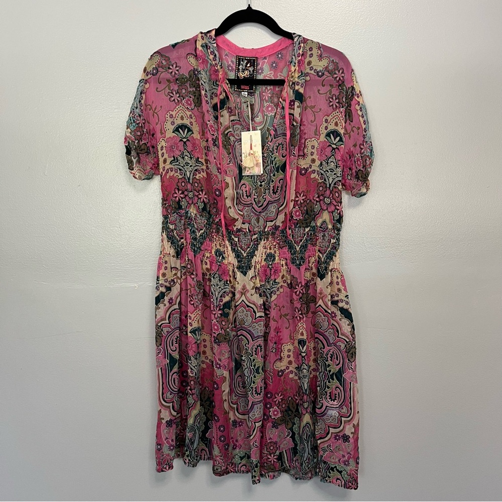 NWT: Johnny Was Thia Dress | Pink + Multicolored Patterned Burnout Mini Dress